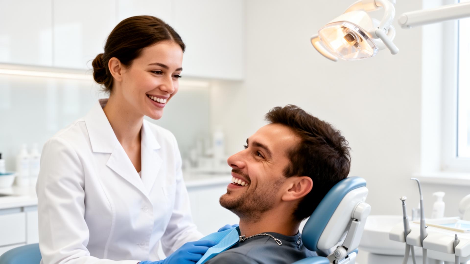 Smiling dentist with patient